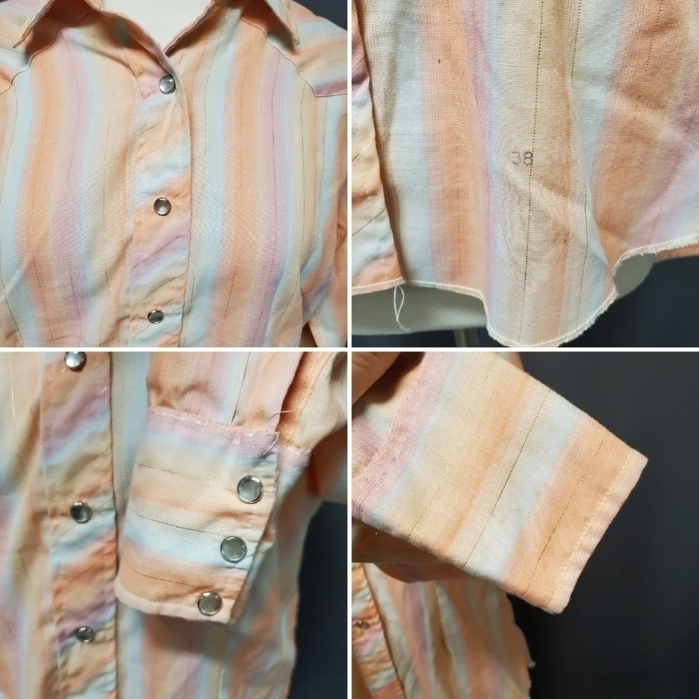 Vintage 70s H BAR C Western Striped Pastel‎ Rainbow Pearl Snap Button Down Shirt